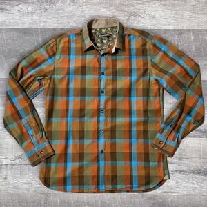 Bachrach Platinum Long Sleeve Button Down Shirt Mens S Orange Blue Check Cotton